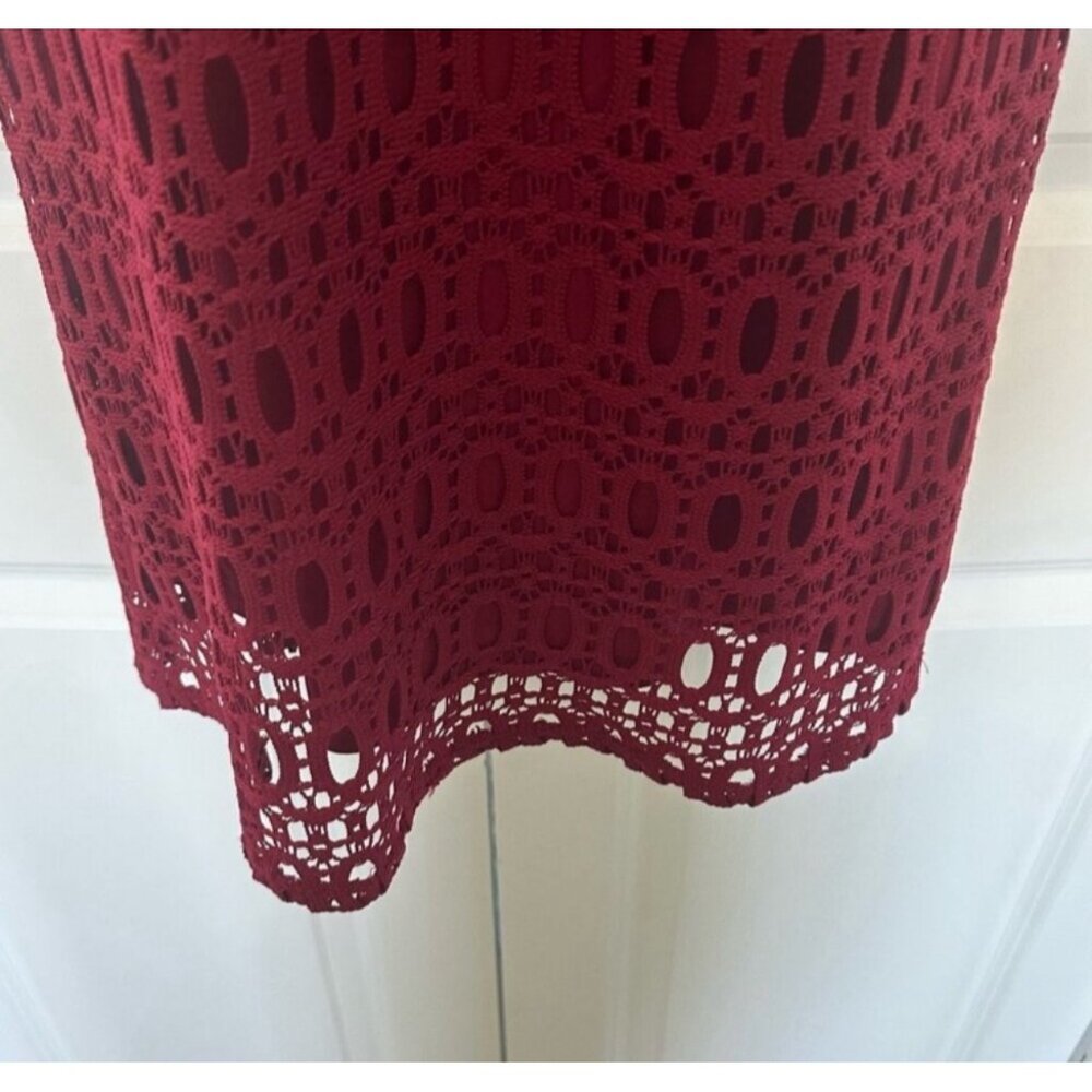 Petite 6 Burgundy Crochet Lace Dress By Established 1962 - Picture 8 of 10